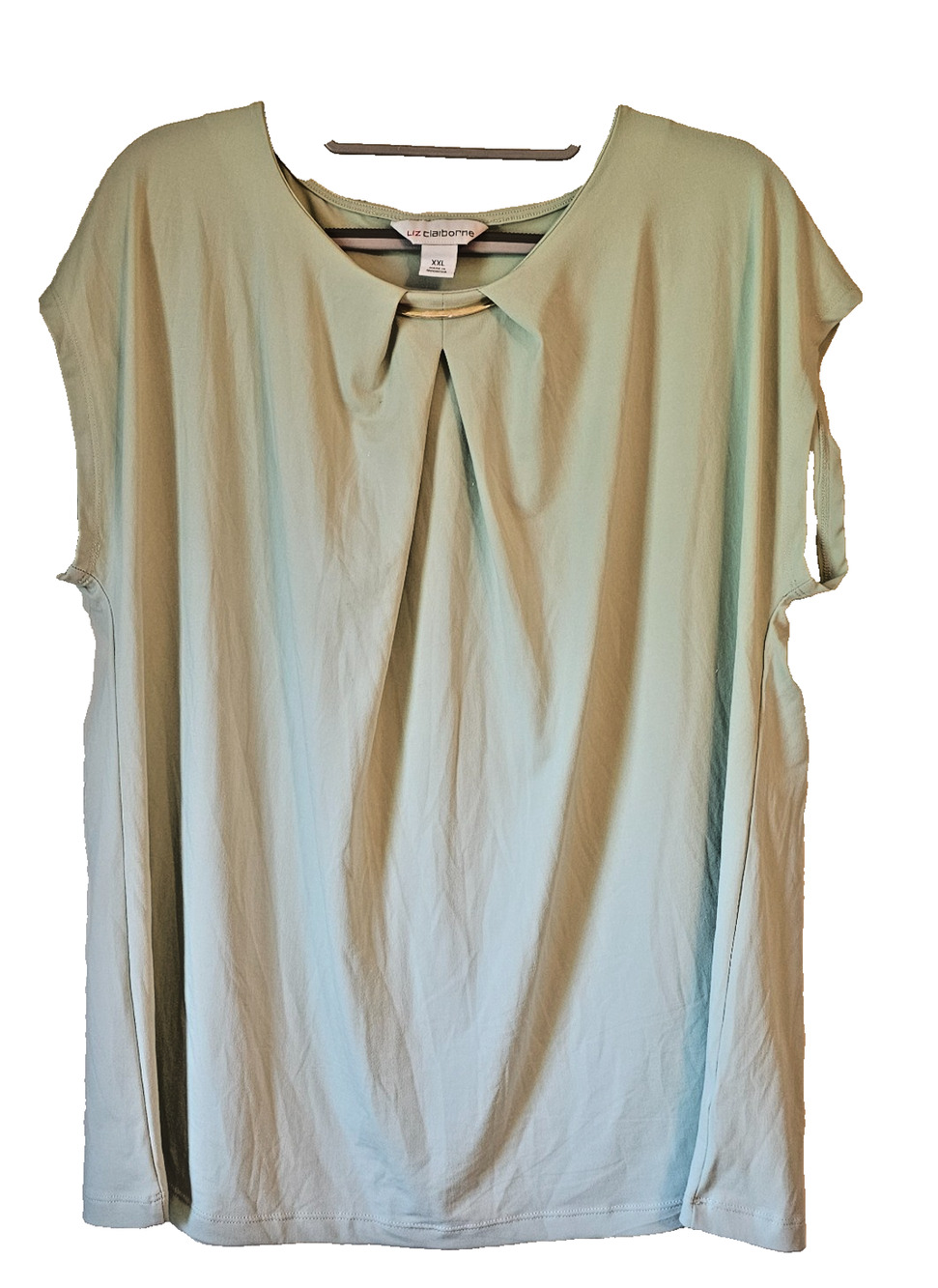 Liz Claiborne Blouse Womens XXL Light Green Keyhole Neck Short Sleeve NWOT